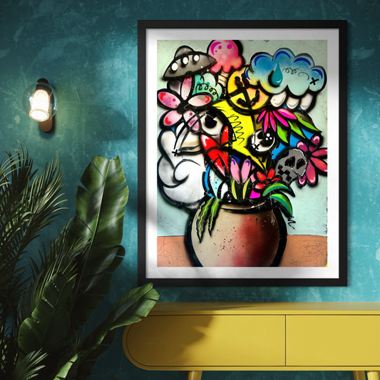 Pop Vase Original Work On Paper- Blue Sky